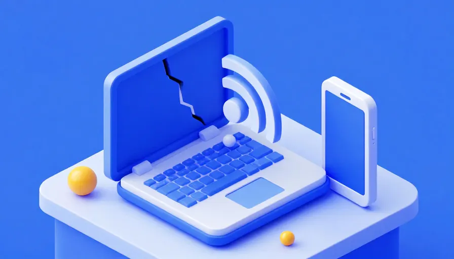 Sinyali kesilmiş bir dizüstü bilgisayar ve yanında bağlantı noktası yayan yedek telefon