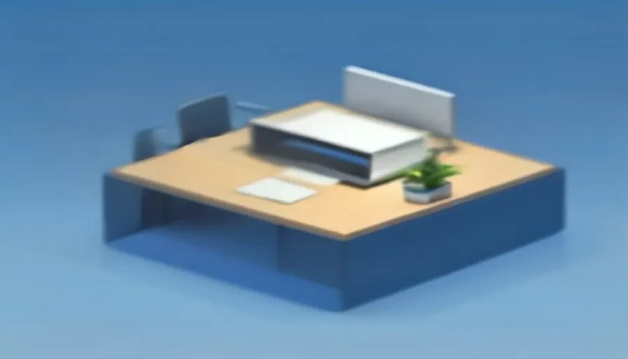 Ofis masasında renkli görev kartları ve dijital iş akışı panosu içeren low‑poly 3D isometrik illüstrasyon