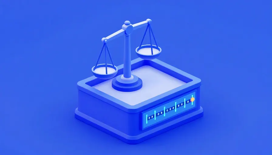 Mahkeme salonunda adalet terazisi ve dijital zaman çizelgesi