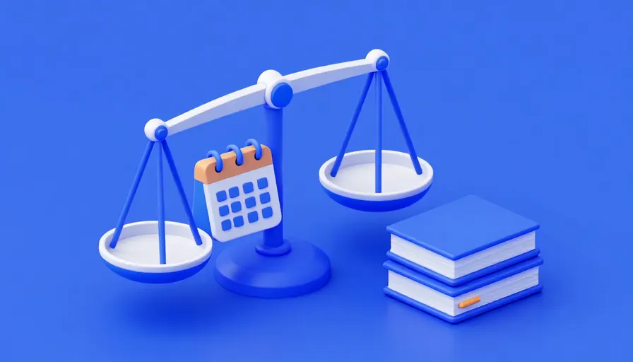 Takvim bloğu ve kanun kitapları yığınının yanında duran terazi