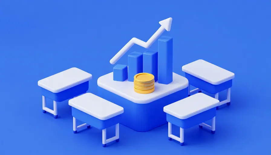 Üç masalı bir ofis ve ortada yükselen grafik