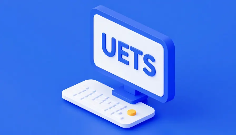 UETS entegrasyonu gösteren bilgisayar ve logo