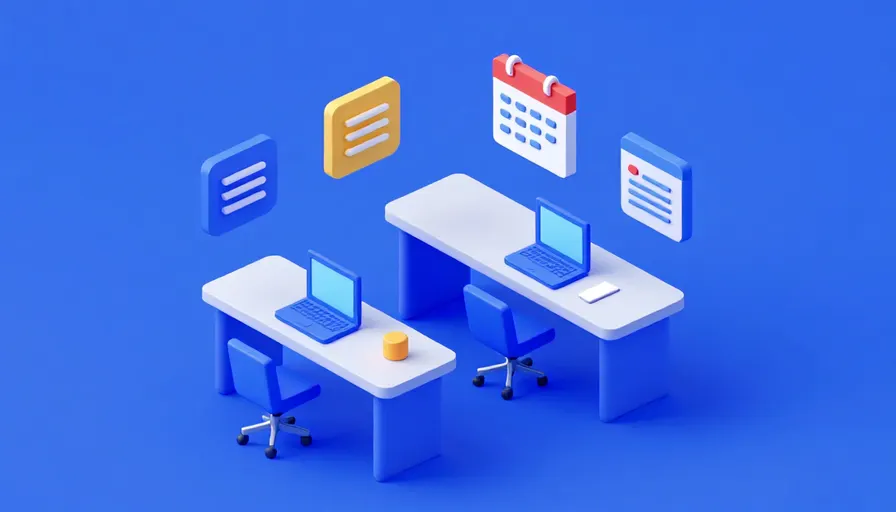Ofis çalışma alanı ve hatırlatma ikonları