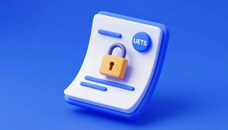 Dijital kilitli hukuki belge ve UETS logosu