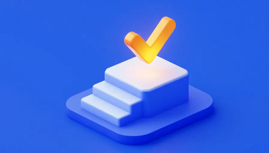 Parlayan bloklardan oluşan merdiven ve tepede amber bir işaret, adım adım değerlendirme sürecini simgeliyor